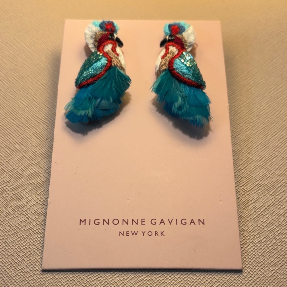 Mignonne Gavigan Trishelle Bird Turquoise and Red Feather Earrings